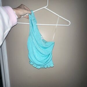 Princess Polly Turquoise One-Shoulder Top